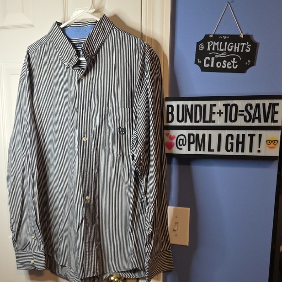 Chaps Other - Chaps Striped Dark Blue White Dress Shirt XL
